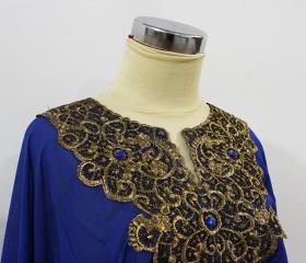 Blue Tunic Blouse Moroccan Style Indonesian Traditional Gold Embroidery Unique Kerancang Pattern For Women