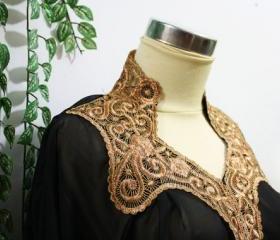 Super Black Chiffon Moroccan Caftan Fancy Gold Embroidery Abaya Dubai Maxi Dress farasha Style Jalabiya for women