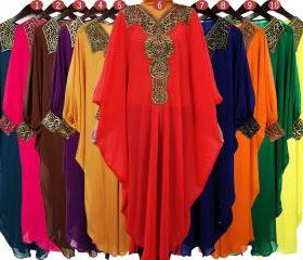 GORGEOUS Colorfull Chiffon Caftan Moroccan Gold Embroidery Dubai Abaya Maxi Dress jalabiya hijab style